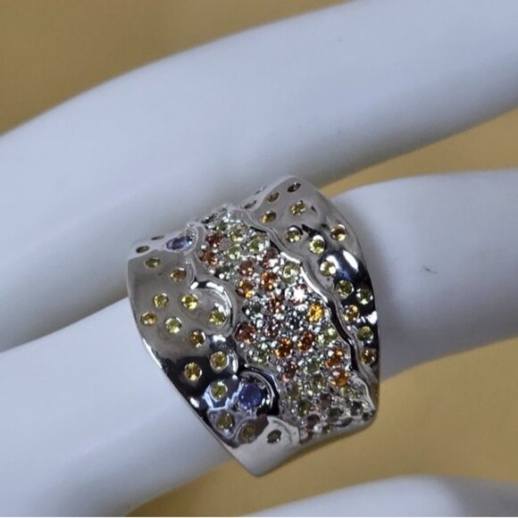 925 Sterling‎ Silver Ring Siz 7.5 with Natural Yellow Sapphire & Tanzanite Gems - Picture 2 of 10